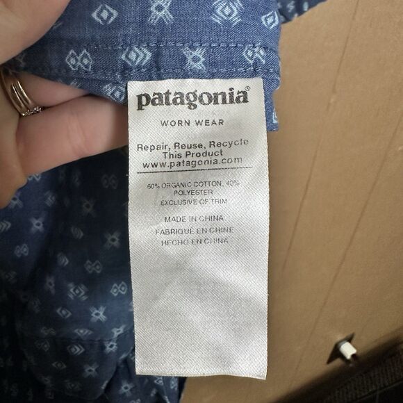Patagonia Hemp Organic‎ Cotton Printed Shirt Mens Button Up Size XL Blue Print - Picture 5 of 6